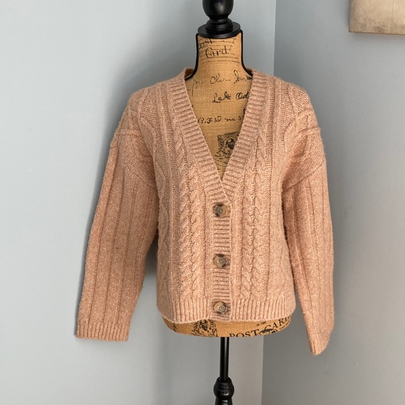 Lucky Brand Golden Tan Cable Knit Cardigan Women Size Large - Picture 1 of 13
